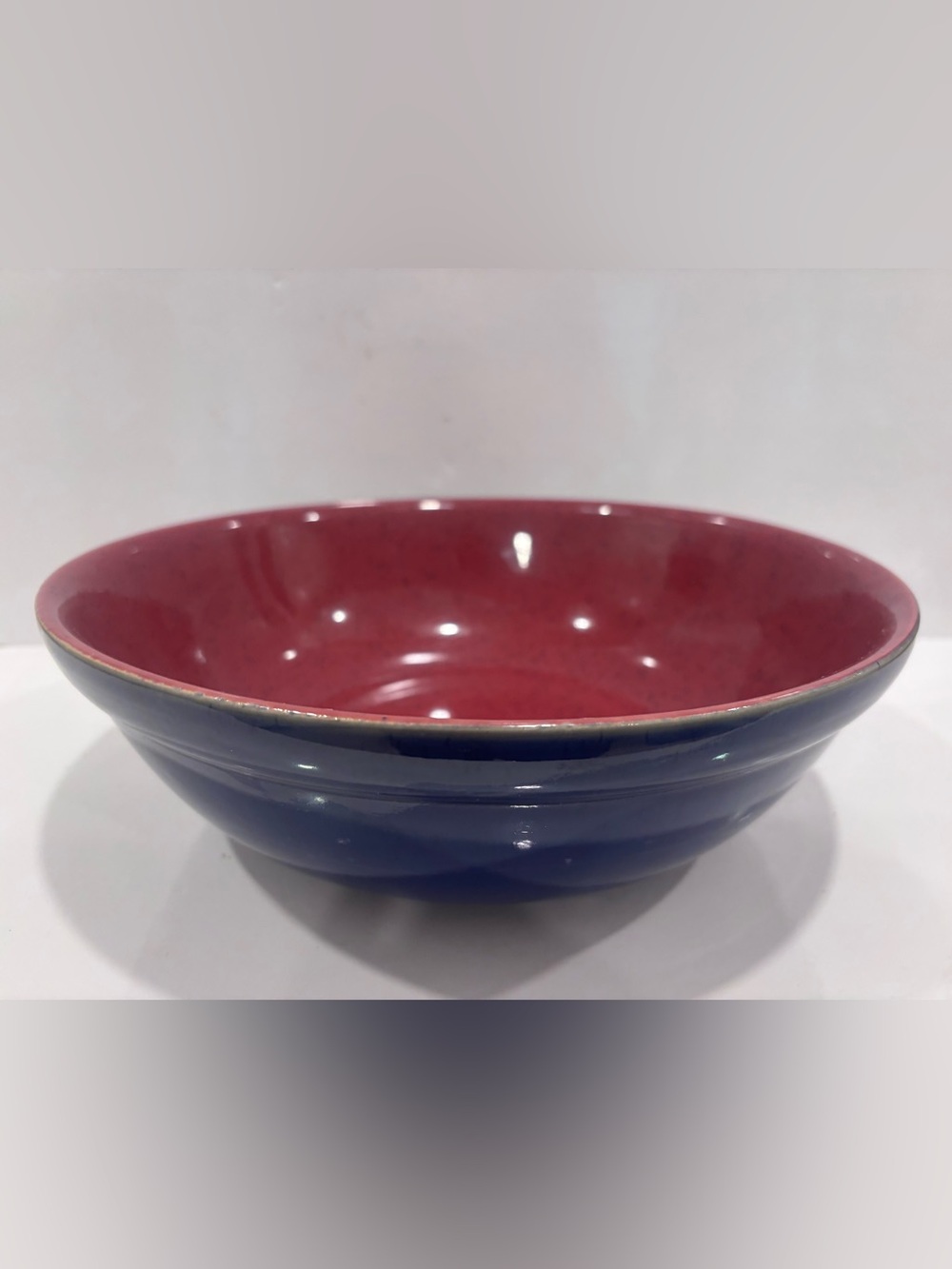 Denby Harlequin Large Serving Bowl Blue & Red Speckled Stoneware England 10.5”